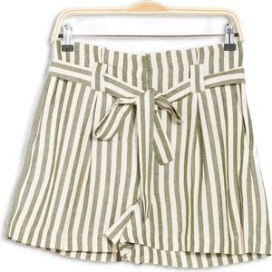 L’Agence Stripe linen paperbag waist shorts